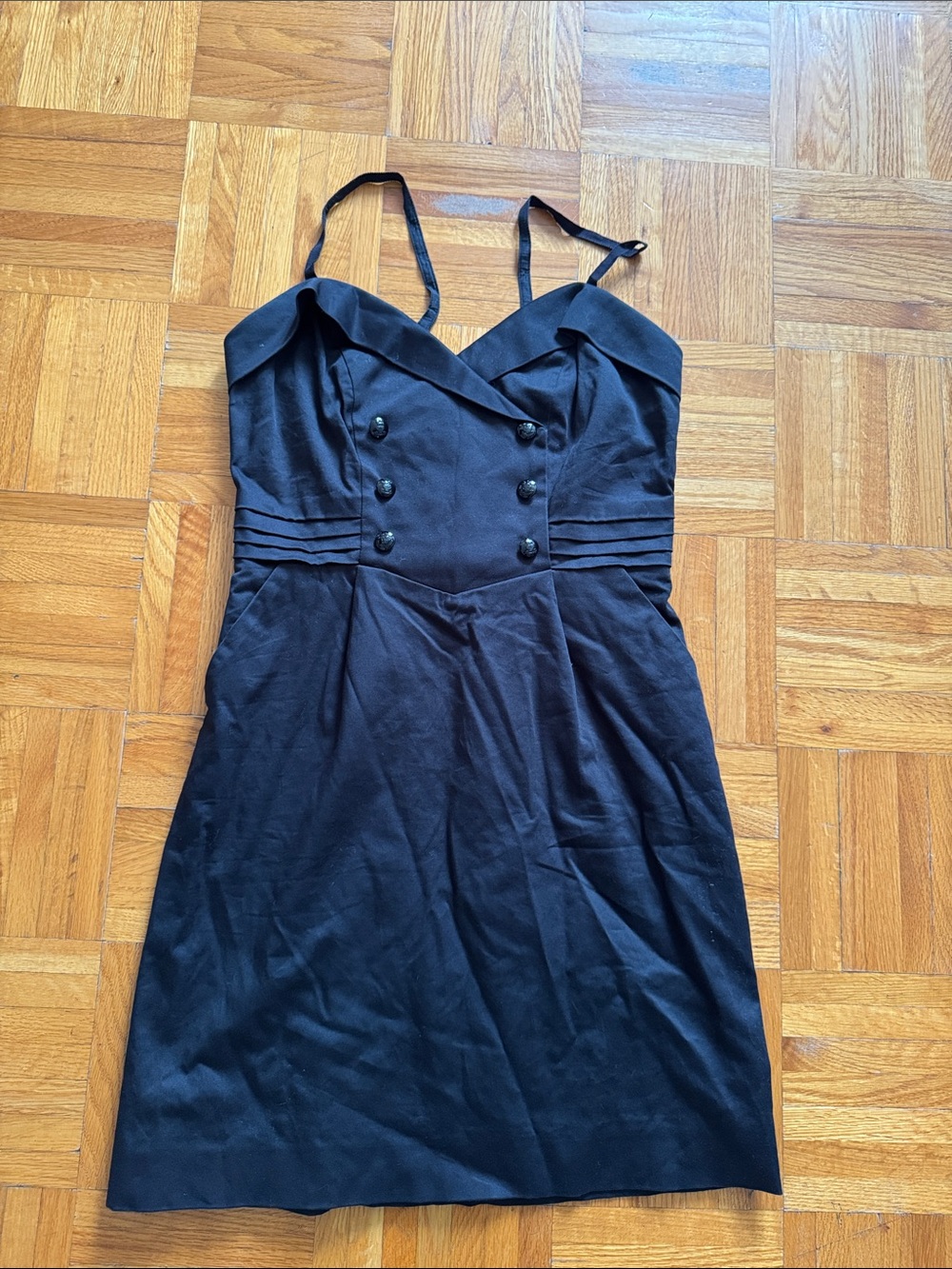 Women's Black juicy couture vintage Double-Breasted Spaghetti Strap Mini Dress